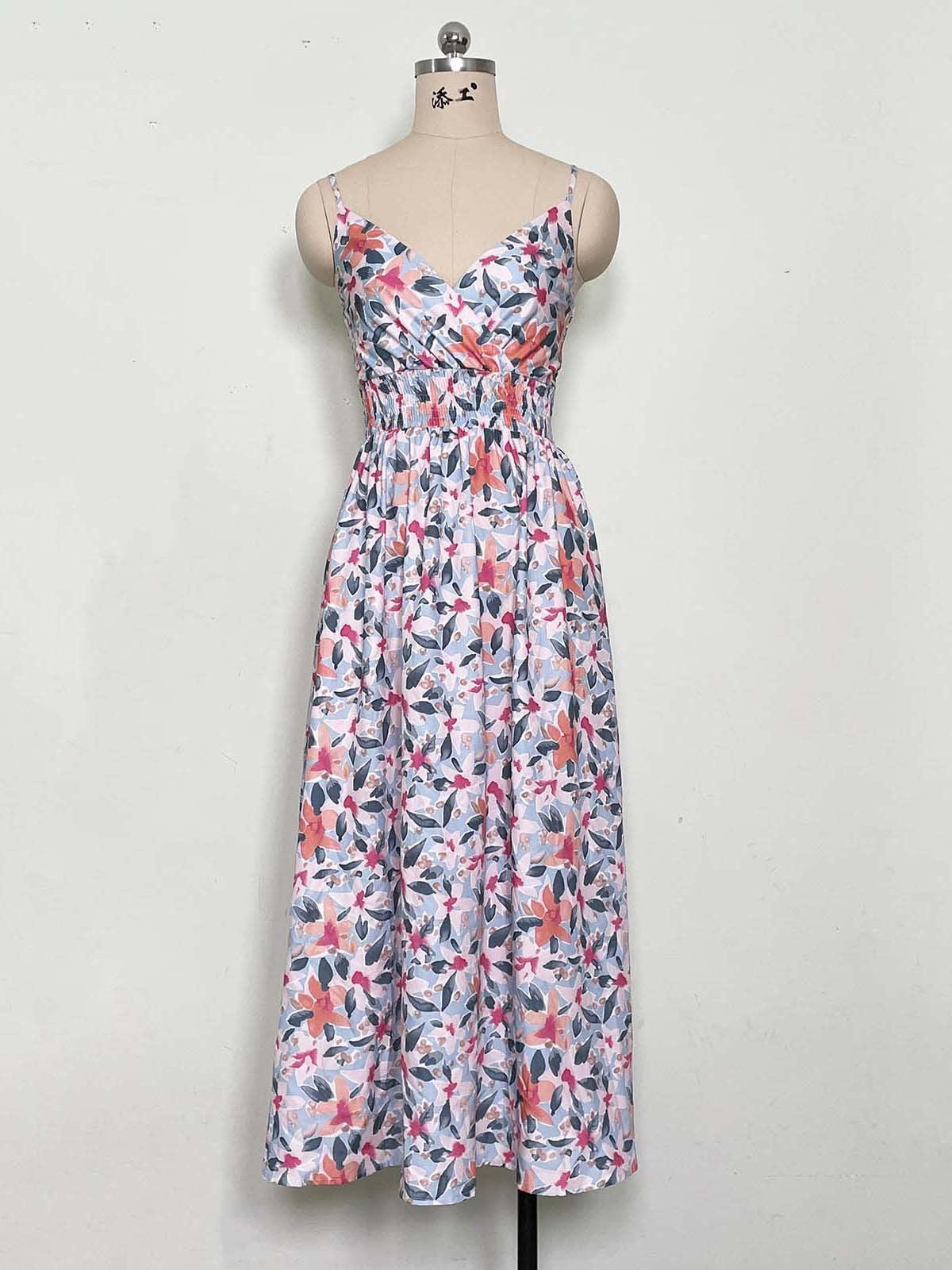 JAMBRA Women's V-Neck Summer Sundress Slim fit Sleeveless Long Midi Beach Dress - JAMBRA