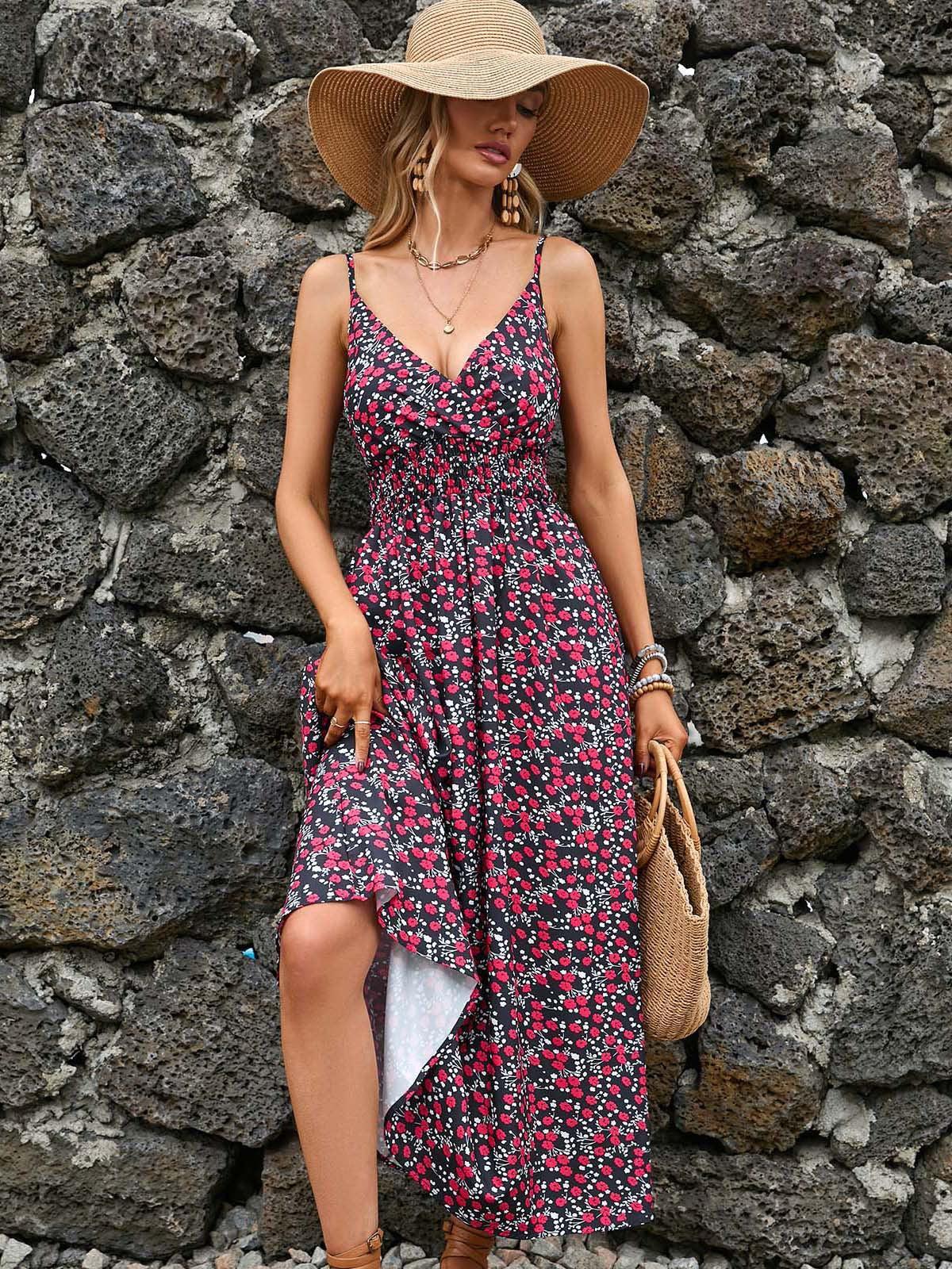 JAMBRA Women's V-Neck Summer Sundress Slim fit Sleeveless Long Midi Beach Dress - JAMBRA