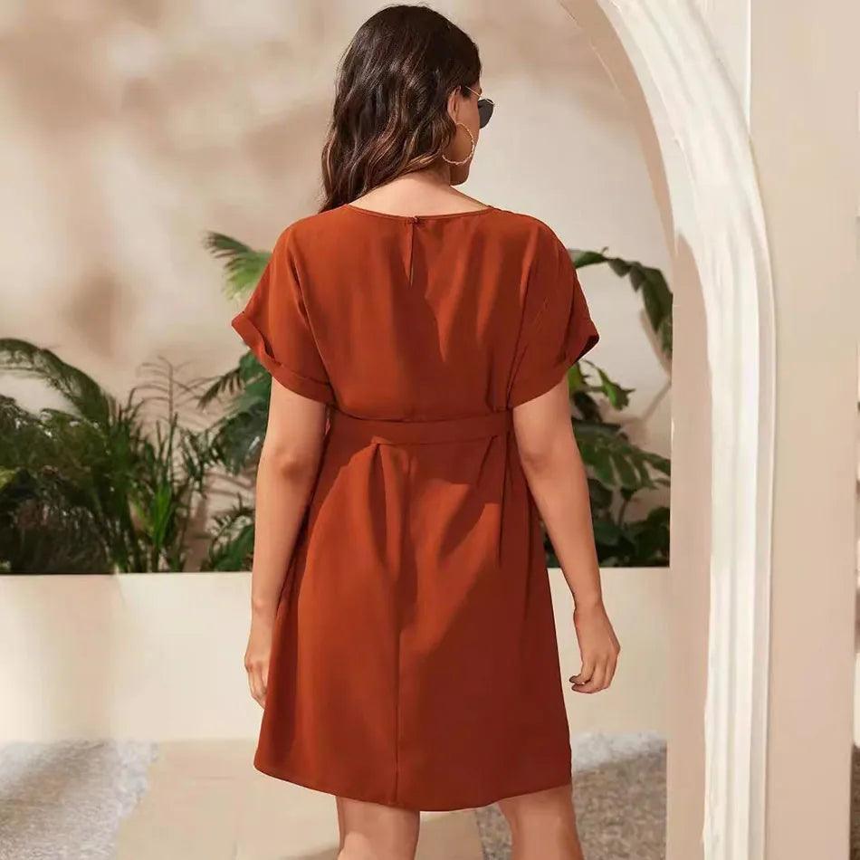 JAMBRA Women's Maternity Chic Dress Casual Soft Tight Round Neck Petite Midi - JAMBRA