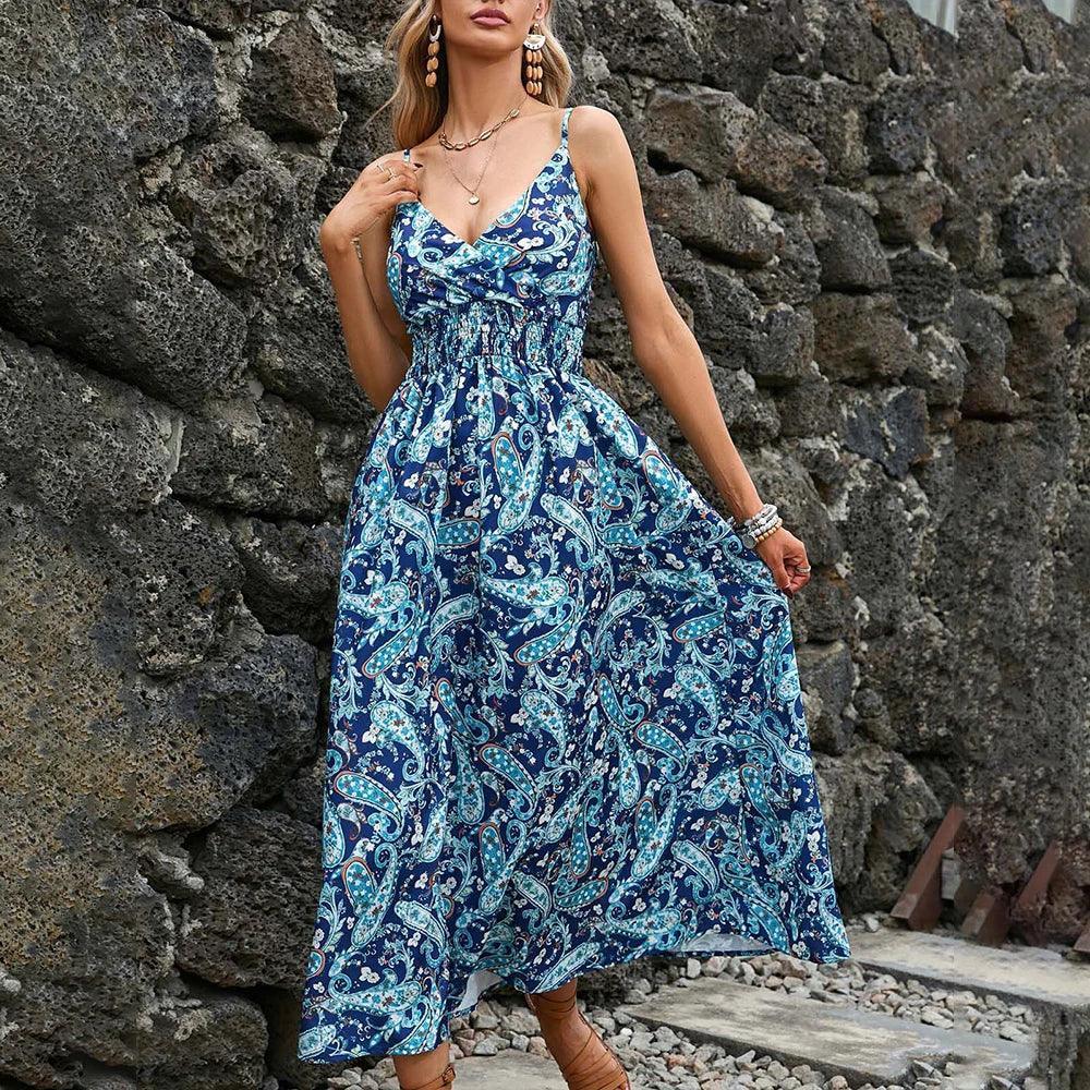 JAMBRA Women's Elegant V-Neck Summer Sundress Slim fit Sleeveless Midi Beach Dress - JAMBRA