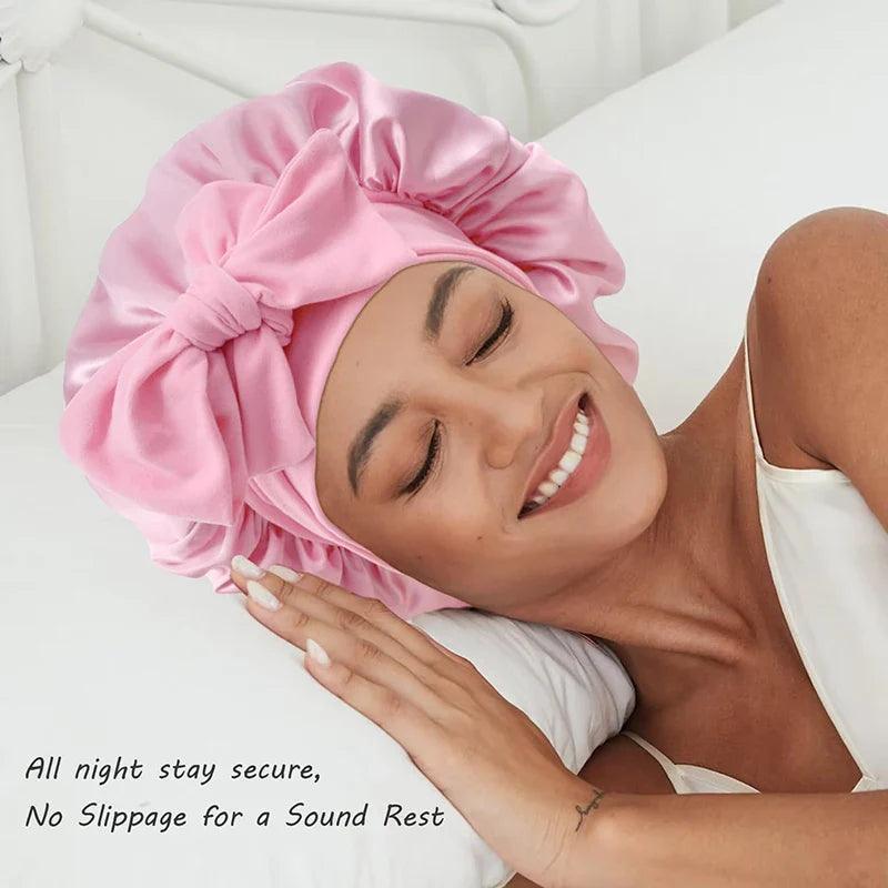 JAMBRA's Silk Over-Night Cap with Ties - JAMBRA