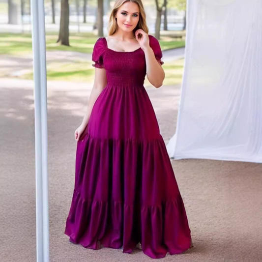 JAMBRA Women's Elegant Off-Shoulder Formal Dress Full Length Solid Color Spring Dress - JAMBRA