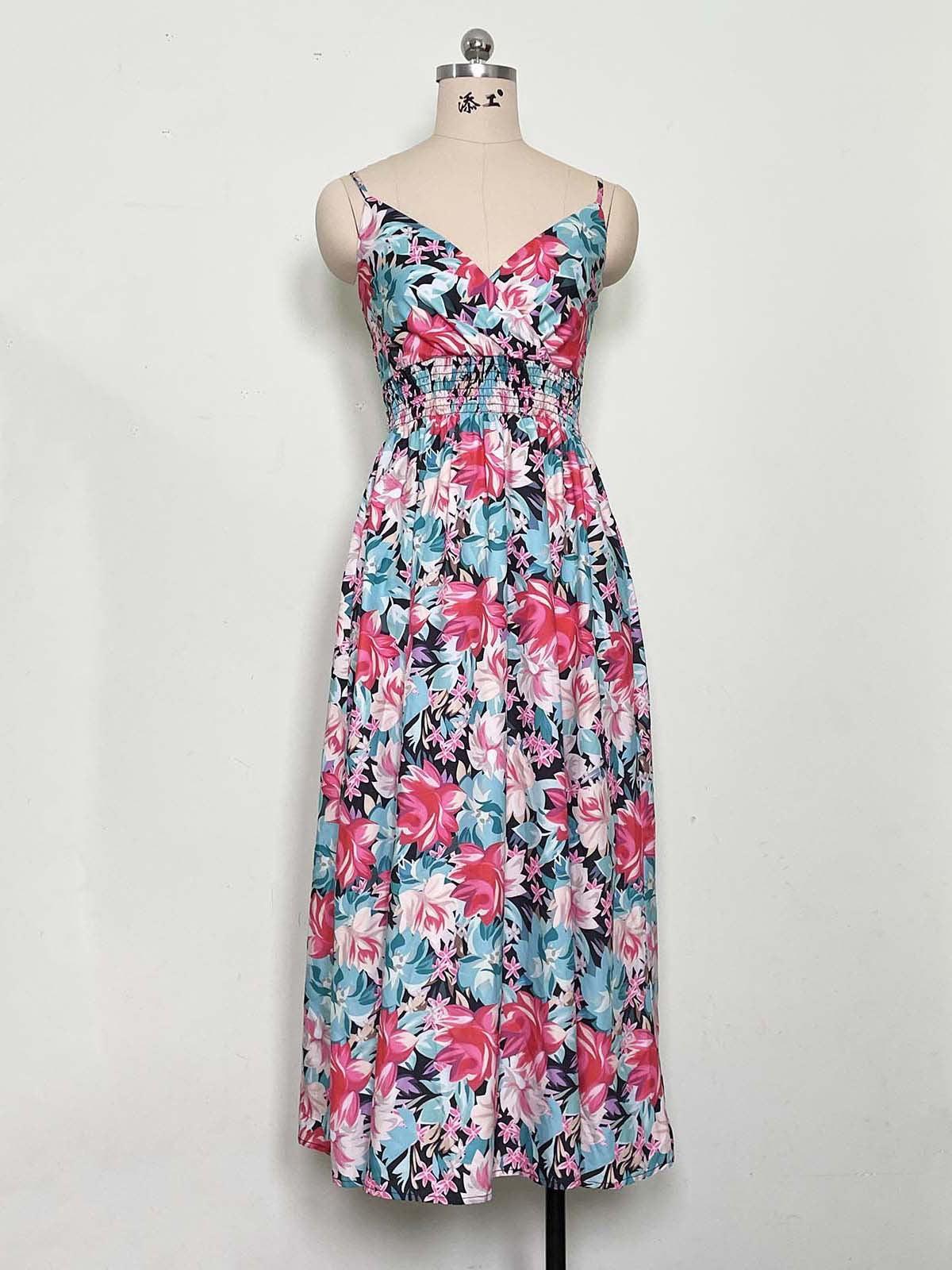 JAMBRA Women's V-Neck Summer Sundress Slim fit Sleeveless Long Midi Beach Dress - JAMBRA
