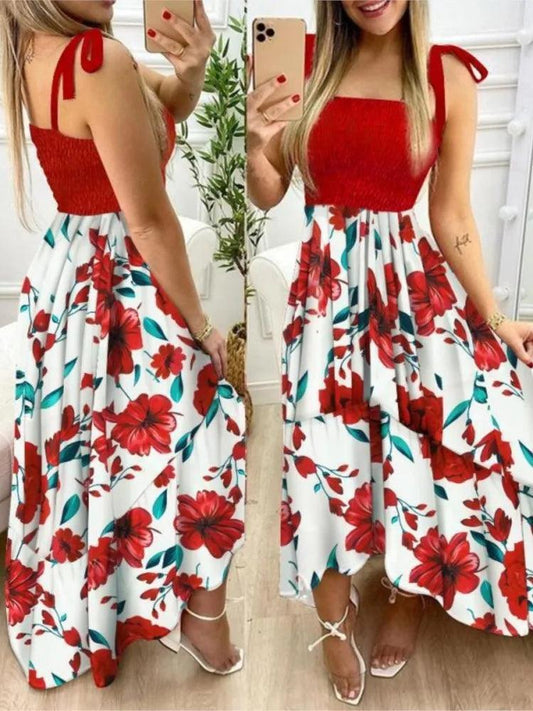 JAMBRA Women's Summer Elegance Floral Maxi Dress Casual Spaghetti Strap Sundress - JAMBRA