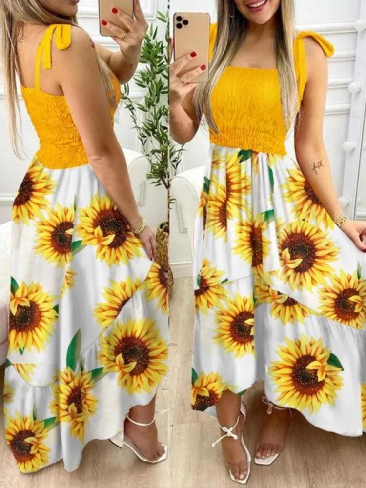 JAMBRA Women's Floral High-Low Dress Casual Summer Spaghetti Strap Sundress - JAMBRA