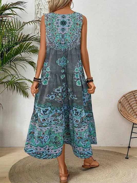 JAMBRA Women's Breezy Beach Sundress Crew-neck Sleeveless Summer Dress - JAMBRA