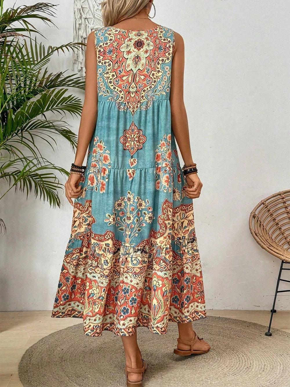 JAMBRA Women's Breezy Beach Sundress Crew-neck Sleeveless Summer Dress - JAMBRA