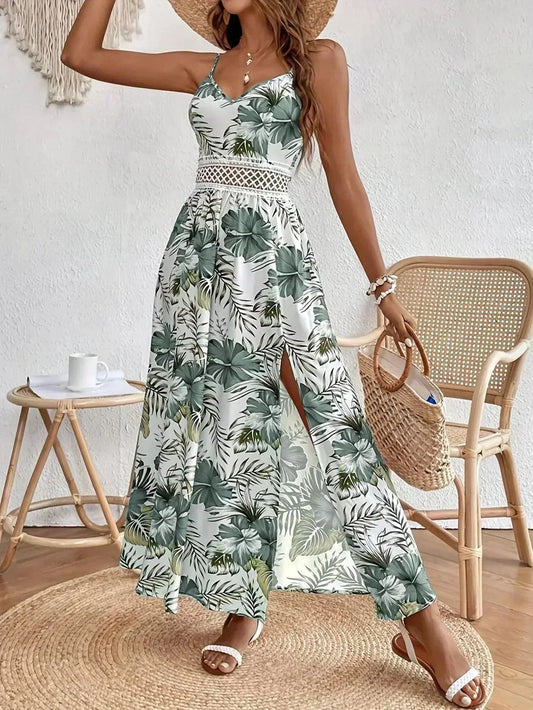 JAMBRA Women's Boho Maxi Dress Long Sleeveless Spaghetti Strap Sundress - JAMBRA