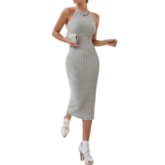 JAMBRA Women's Chic Halter Long Midi Dress
