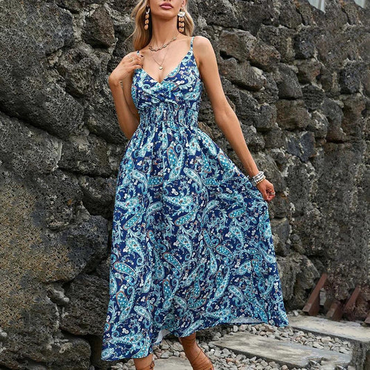 JAMBRA Women's V-Neck Summer Sundress Slim fit Sleeveless Long Midi Beach Dress - JAMBRA