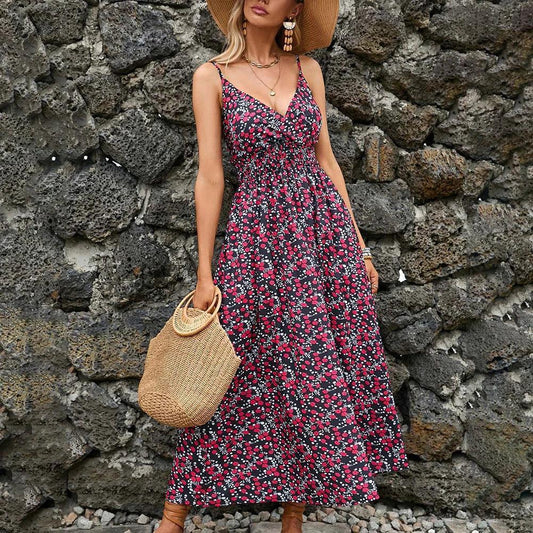 JAMBRA Women's V-Neck Summer Sundress Slim fit Sleeveless Long Midi Beach Dress - JAMBRA