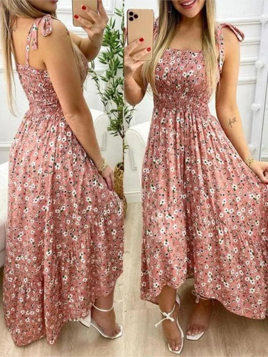 JAMBRA Women's Summer Elegance Floral Maxi Dress Casual Spaghetti Strap Sundress - JAMBRA